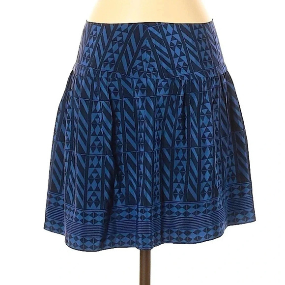 Madewell | 100% Silk Skyline Skirt Blue Geometric Print Size 2 XS - Picture 2 of 9